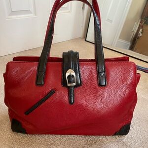 La Tour Eiffel Red Satchel with Black Accents